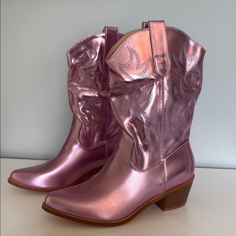 Pink Mid Calf Western Boots